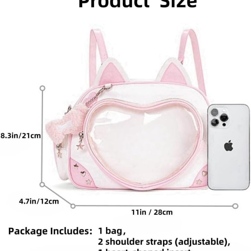 Kawaii Cat Ita Bag Crossbody Backpack Anime Pin Display Soft PU Pink - Picture 6 of 6